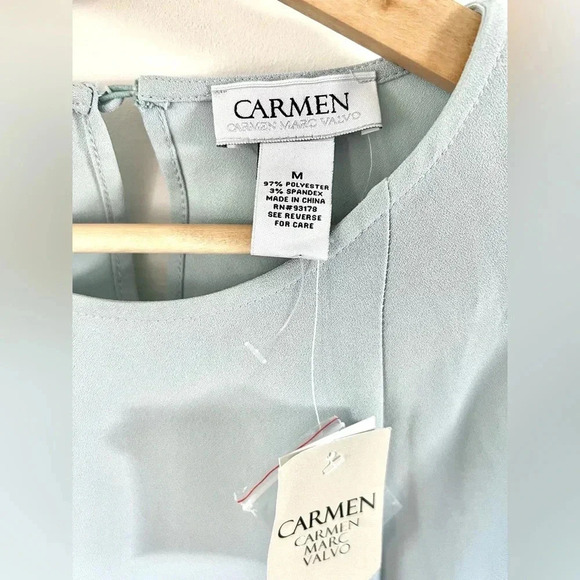 Carmen Marc Valvo Blue Long Flowy Bell Sleeve Haven Blouse Size Medium - Picture 5 of 10
